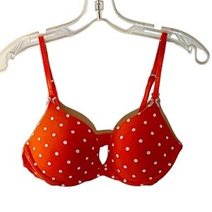 Victorias Secret Push Up Bra Red White Polka Dog Size 34C